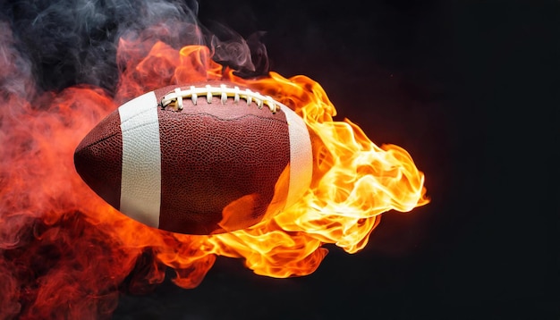 Photo burning american football ball with smoke hot orange flame professional active sport