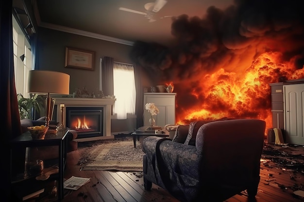 Photo burning apartment ai house on fire