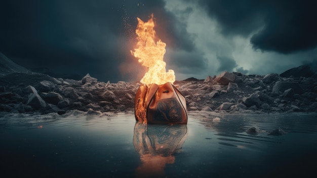 Burning bag in the water