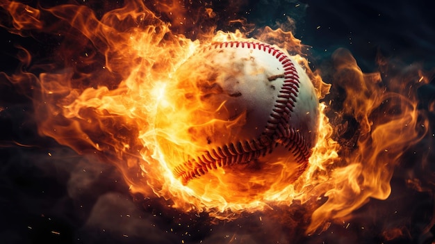 Burning baseball in motion during the game