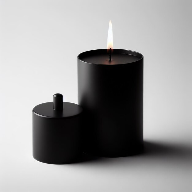 burning black candle in the white background