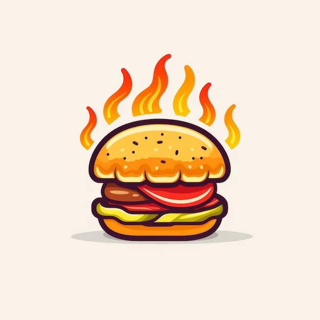 Foto burning burger delight een minimalistische 2d platte logo-illustratie