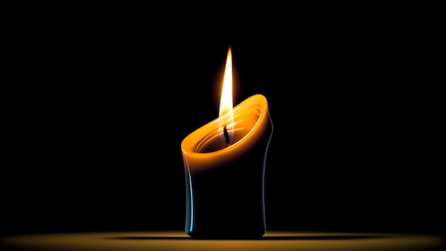 A burning candle on a black background