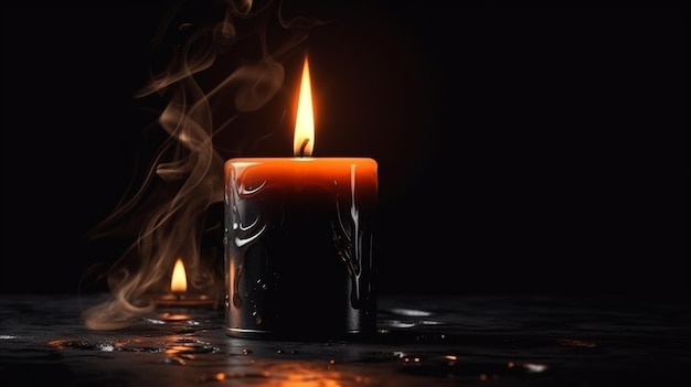 Burning candle on a dark background closeupgenerative ai