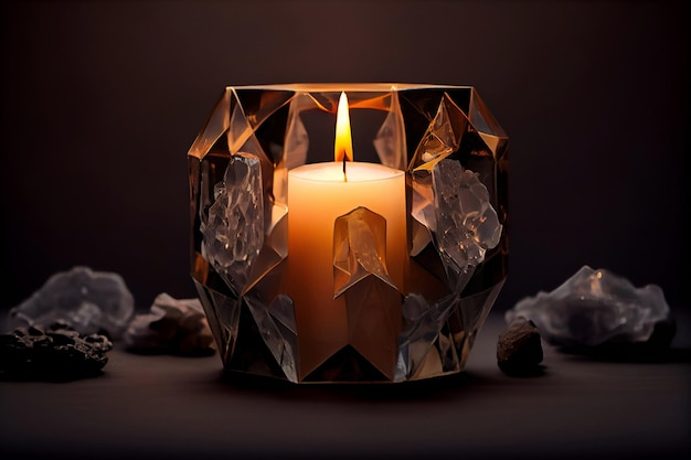 Burning candle in a decorative crystal glass