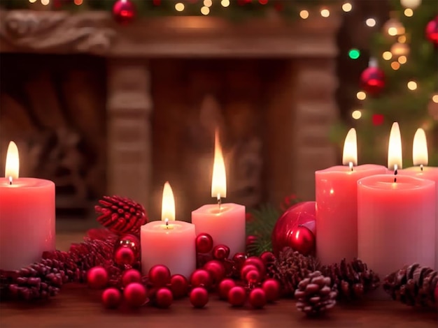 Photo burning candle light christmas scenery