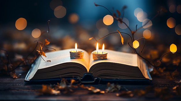 Горящая свеча в открытой книге