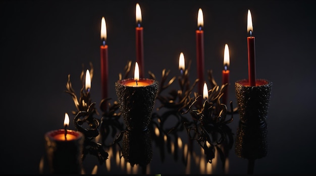 Burning candles on dark background closeup Festive decoration