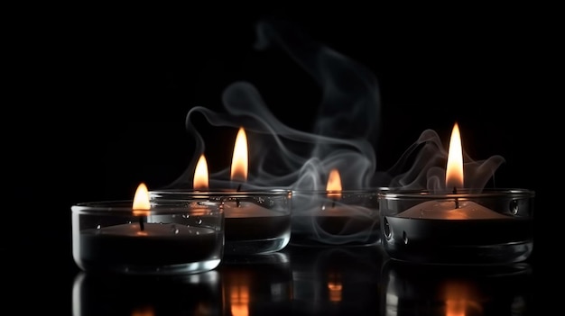 Burning candles on a dark background generative ai