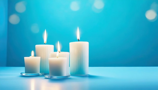Burning candles lights beautiful romantic or holiday interior arrangement