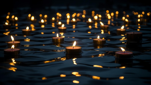 Burning candles on water background