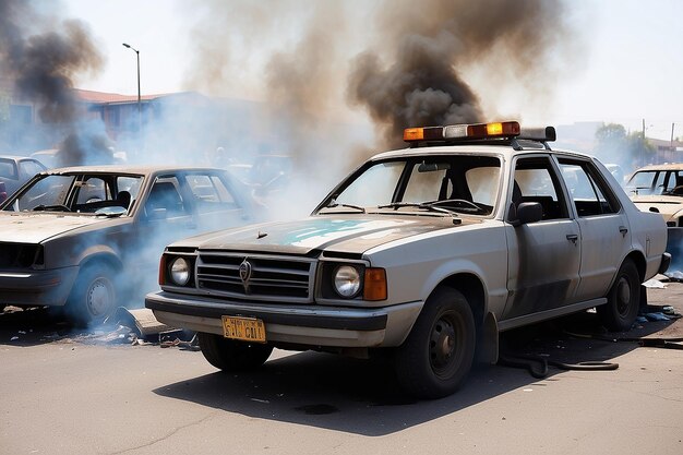 Photo burning car unrest antigovernment crime