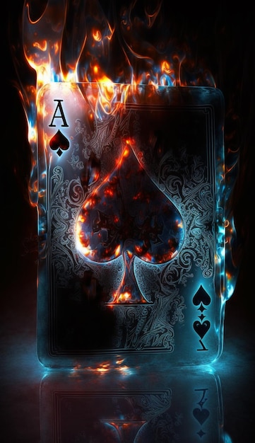 A burning card with a ace of spades on it