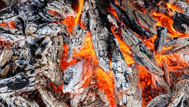 Burning charcoal grill Smoldering coals in bonfire