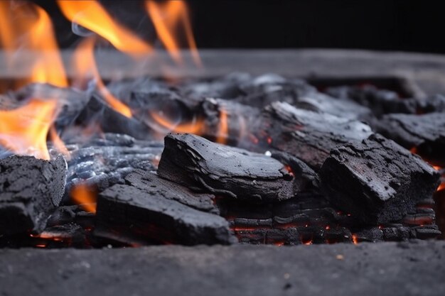 Photo burning charcoal with flames