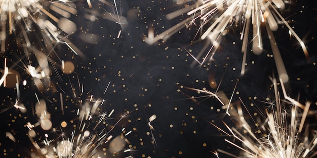 Photo burning christmas sparklers with sparks and smoke