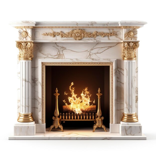 Burning classic fireplace Luxury fireplace isolated