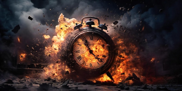 A burning clock on black background