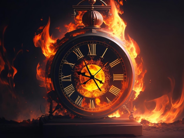 写真 燃える時計 燃える時計は時間の儚さを表します