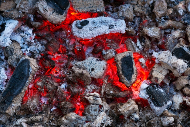 Burning coal. glowing embers smoldering. fire place with\
glowing coal. live coal burning. background. close-up.