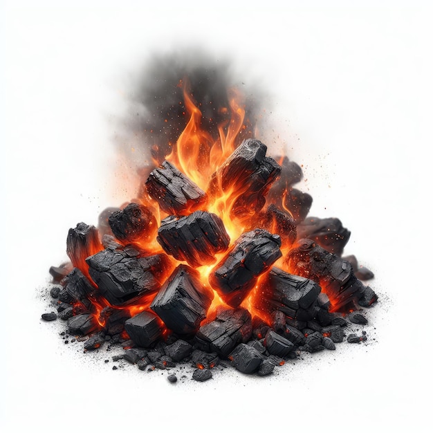 Burning coal isolated on white background