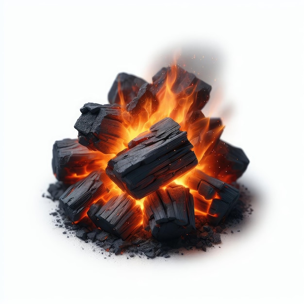 Burning coal isolated on white background