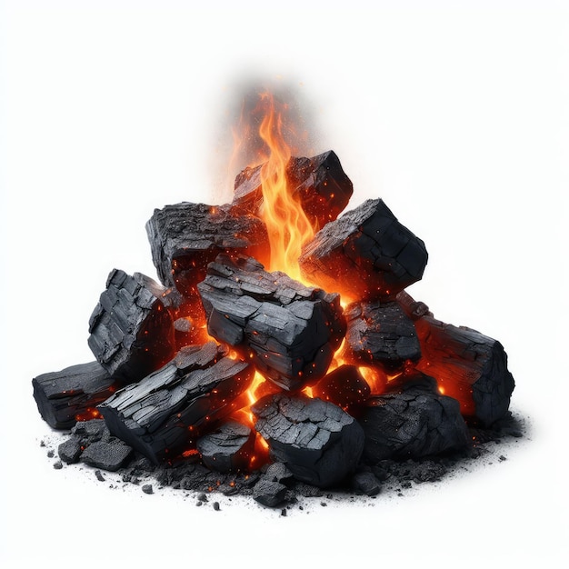 Photo burning coal isolated on white background