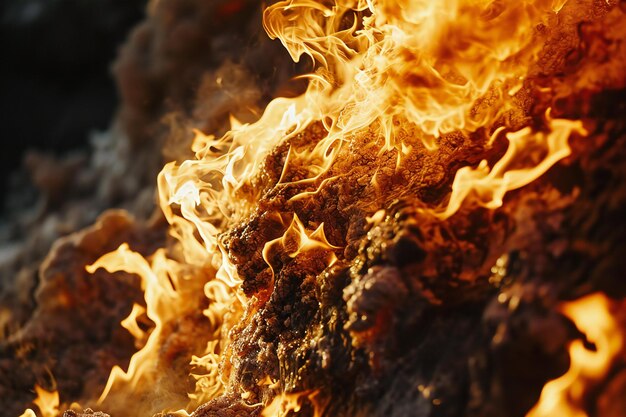 Burning coals of a bonfire closeup