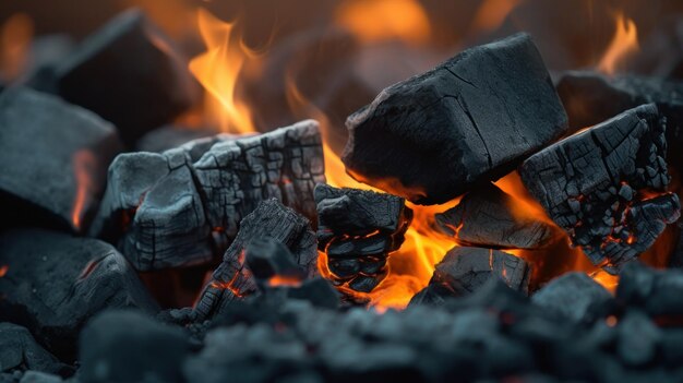 Burning coals fire background Illustration AI GenerativexA