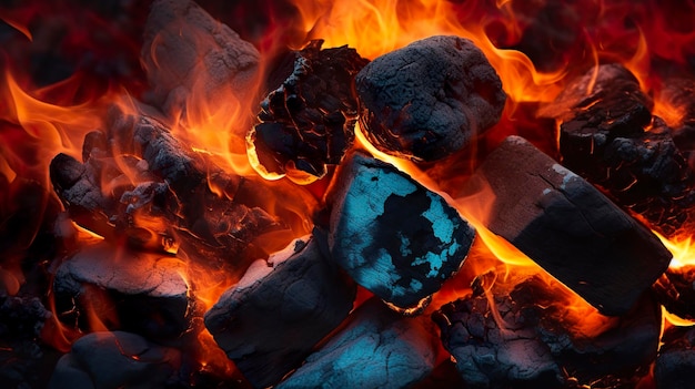 Burning coals from a fire abstract background AI Generative