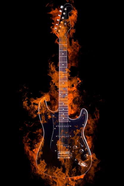 Photo burning electric guitar