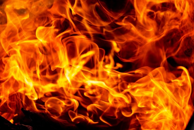 Фото Горящий огонь крупным планом ярко-оранжевое и красное пламя на темном фоне отопление открытым пламенем проблемы с отоплением и газом