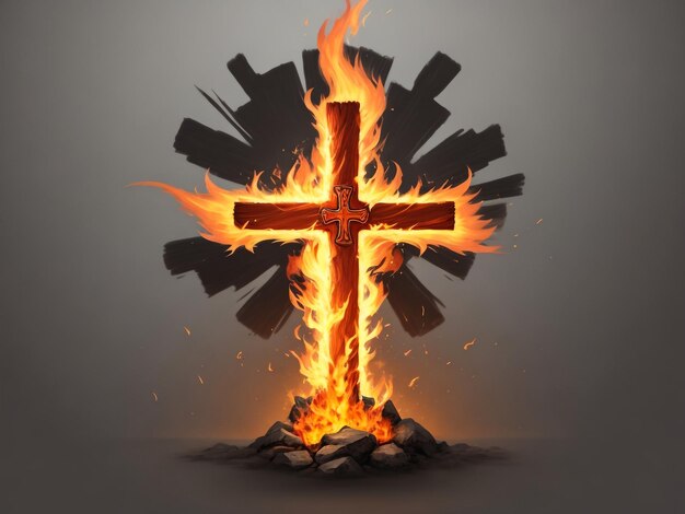 Burning fire cross