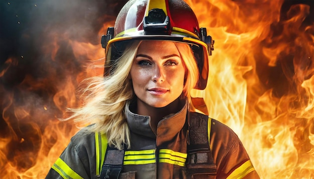 The burning fire and firefighter