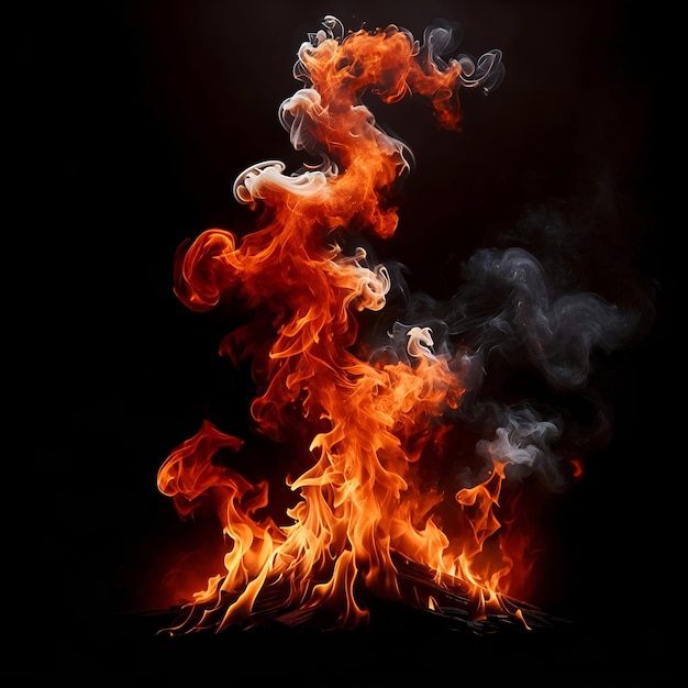 Burning fire flames isolated on black background Generative AI