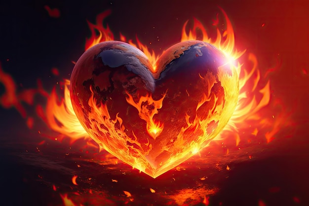Burning fire heart fire show Gift for Saint Valentine's Day ai generative