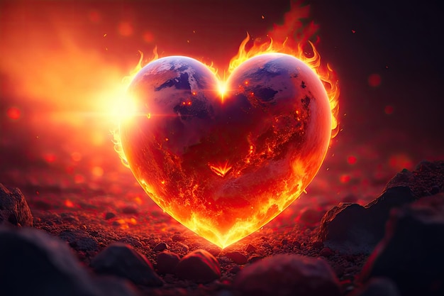 Burning fire heart fire show Gift for Saint Valentine's Day ai generative