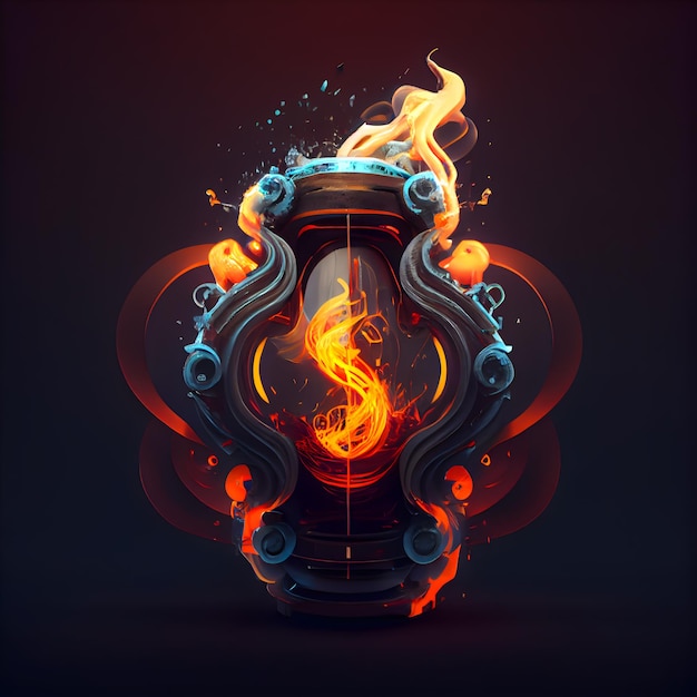 Burning fire shield with dollar sign on dark background illustration