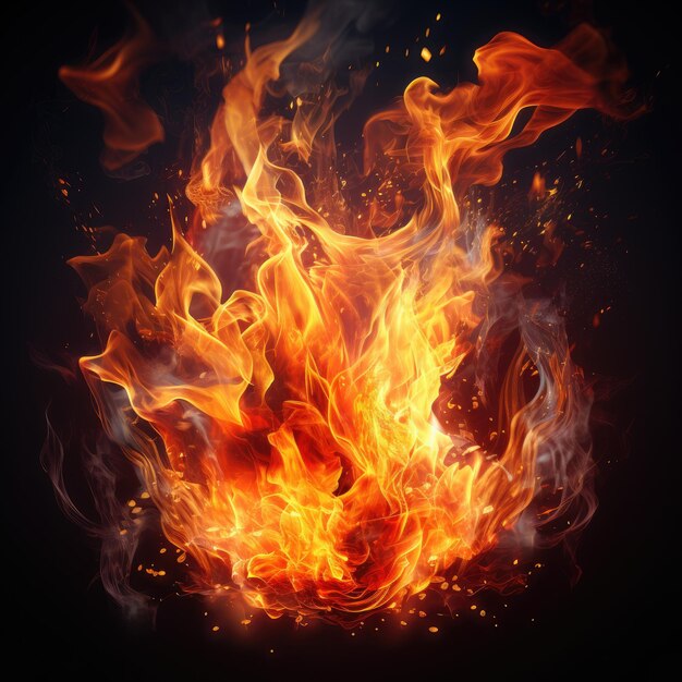 Burning fires of flames on dark background