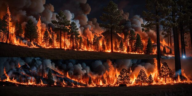 写真 燃える森林火災は屋外の自然環境を破壊します
