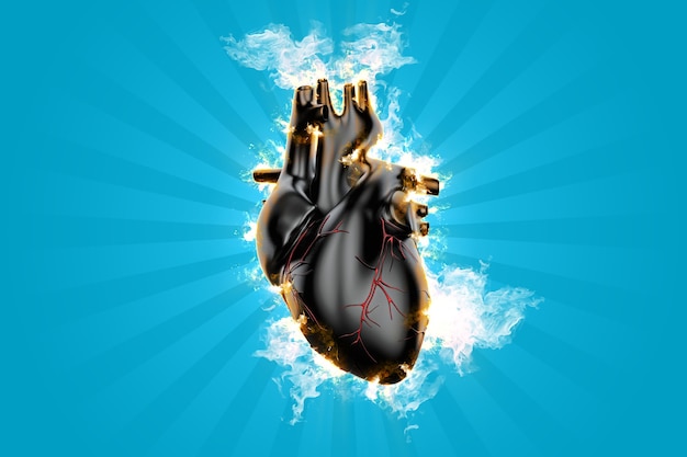 Burning heart. 3d illustration.