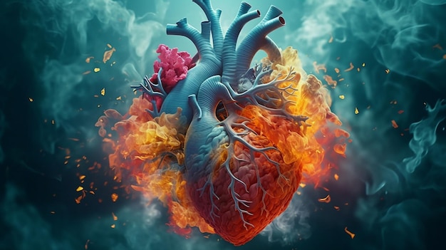 A burning heart is shown in this illustration.