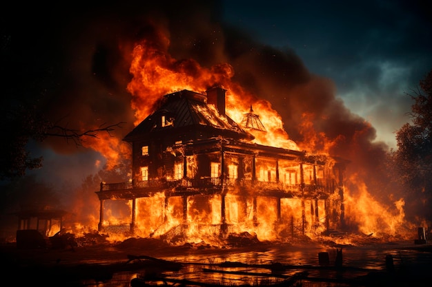 Burning house in a citygenerative ai