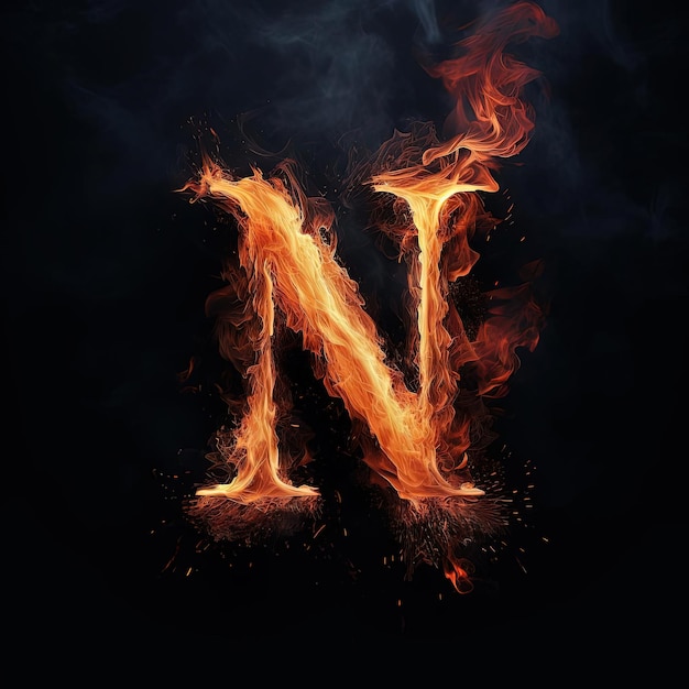 burning letter n in fire on a black background