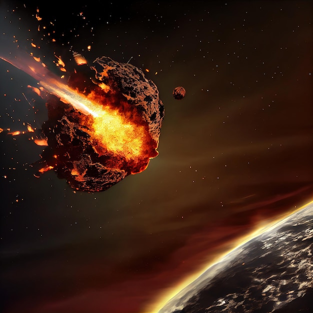 Burning Meteor vliegt door het universum Close-up van de vlammende meteoriet