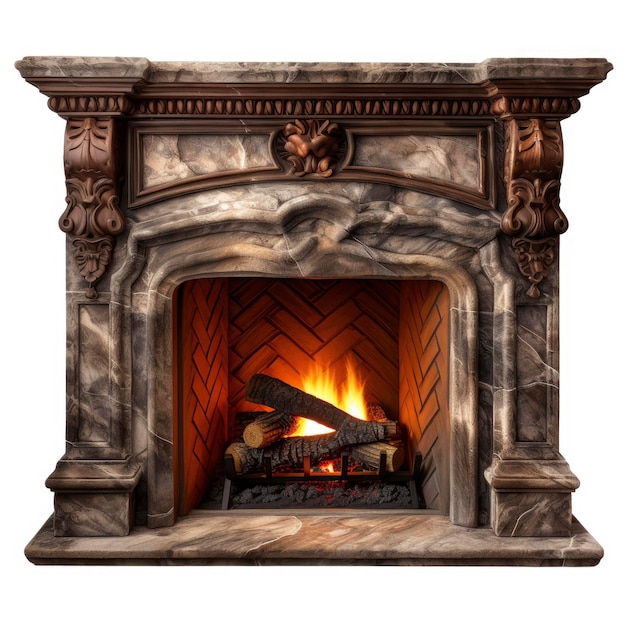 Photo burning modern fireplace luxury fireplace isolated
