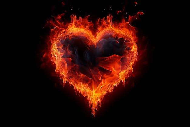 Photo burning neon heart black background