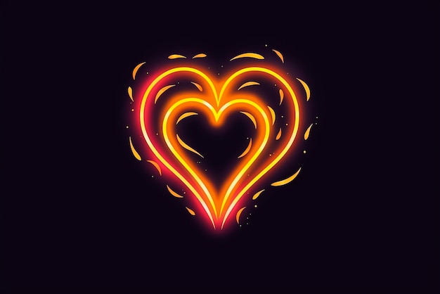 Burning neon heart black background