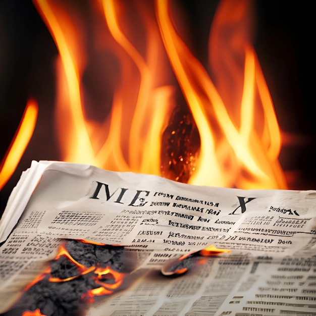 burning newspaper on fire