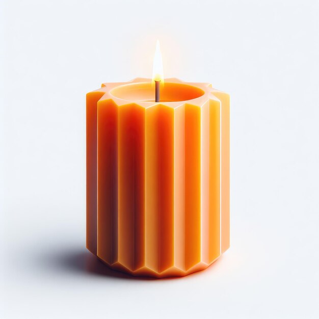 Горящая оранжевая свеча на белом фоне